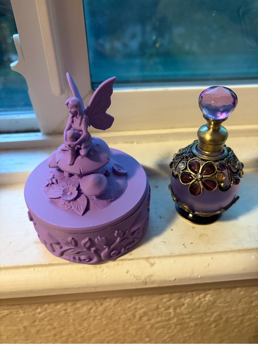 Purple Fairy Trinket Box and Decorative Perfume Bottle Set